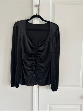 Black velour Ruched Square-Neck Blouse